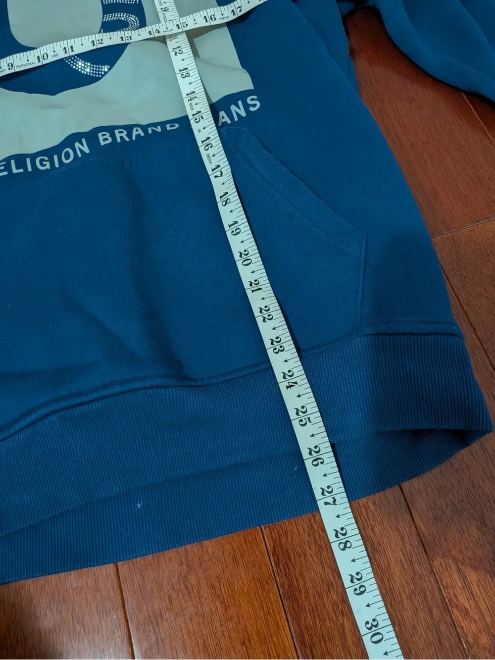 True Religion Blue Horseshoe Logo Pullover Hoodie L